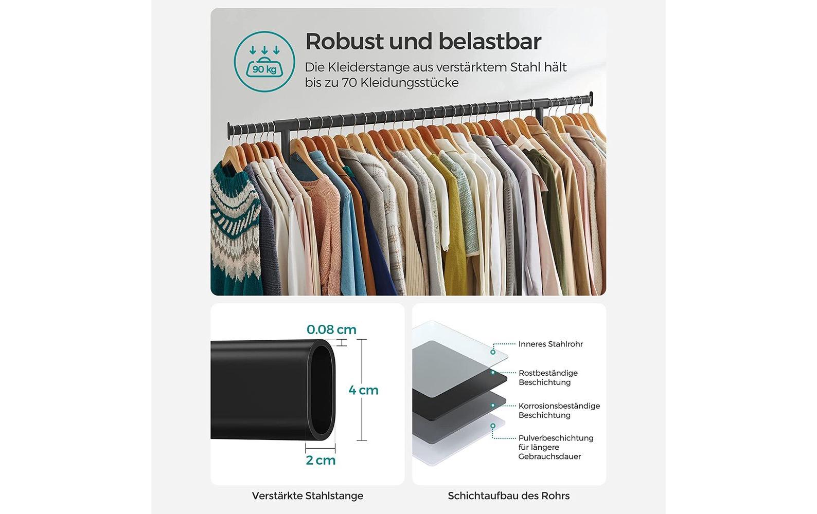 Songmics Garderobenständer – Stahl – Schwarz – 1'600 mm – 120 kg Traglast