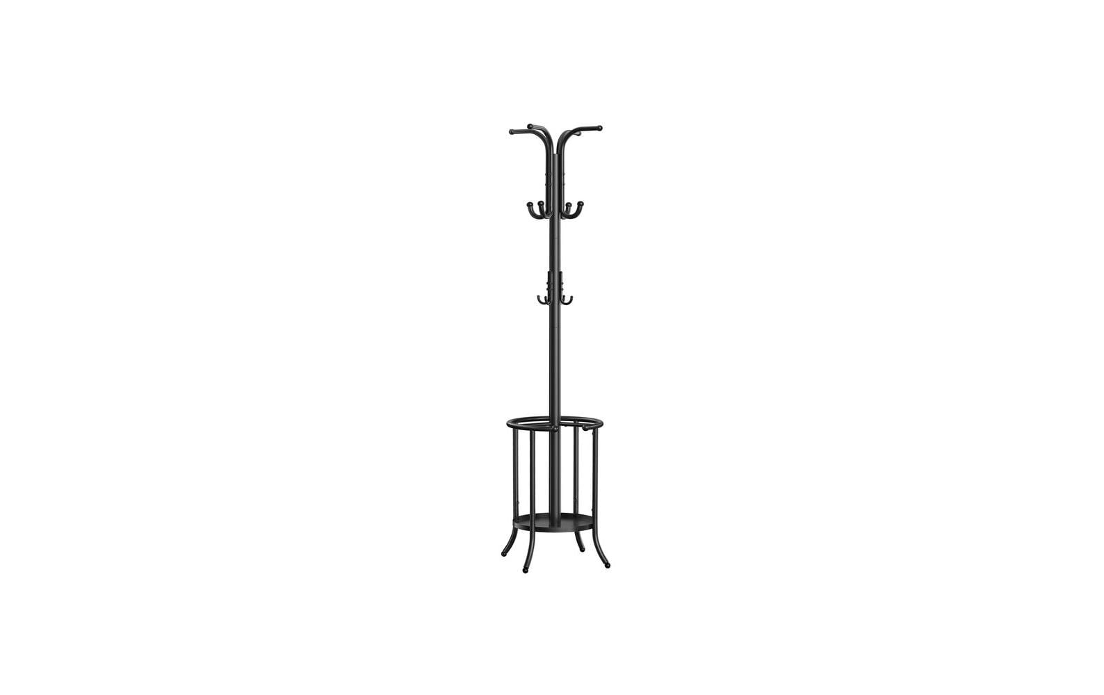 Songmics Garderobenständer – 12 Haken, mit Schirmhalter, Stahl, Schwarz, 40 × 40 × 175 cm