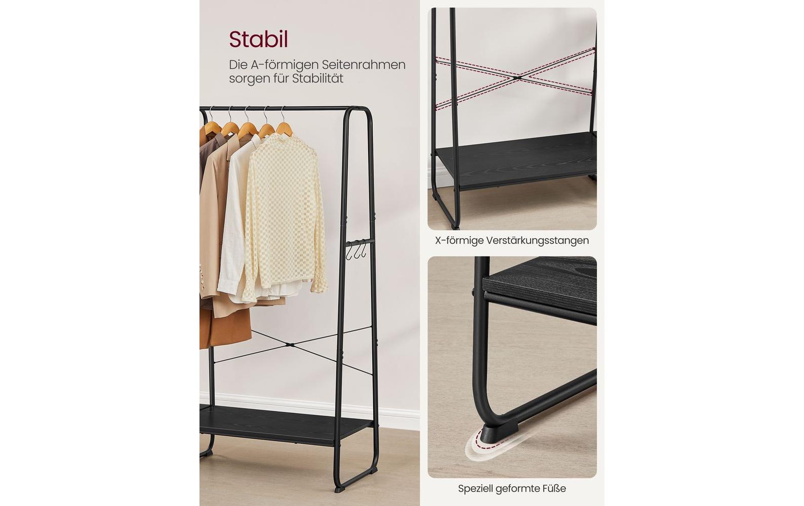 Vasagle Garderobenständer – 6 Haken, Stahl/Spanplatte, Schwarz, 120 × 45 × 160 cm