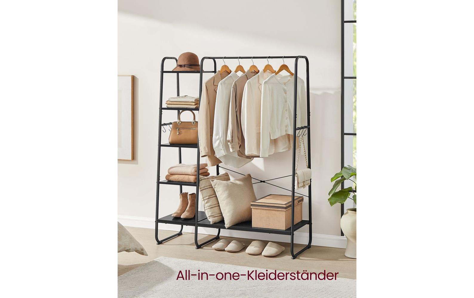 Vasagle Garderobenständer – 6 Haken, Stahl/Spanplatte, Schwarz, 120 × 45 × 160 cm