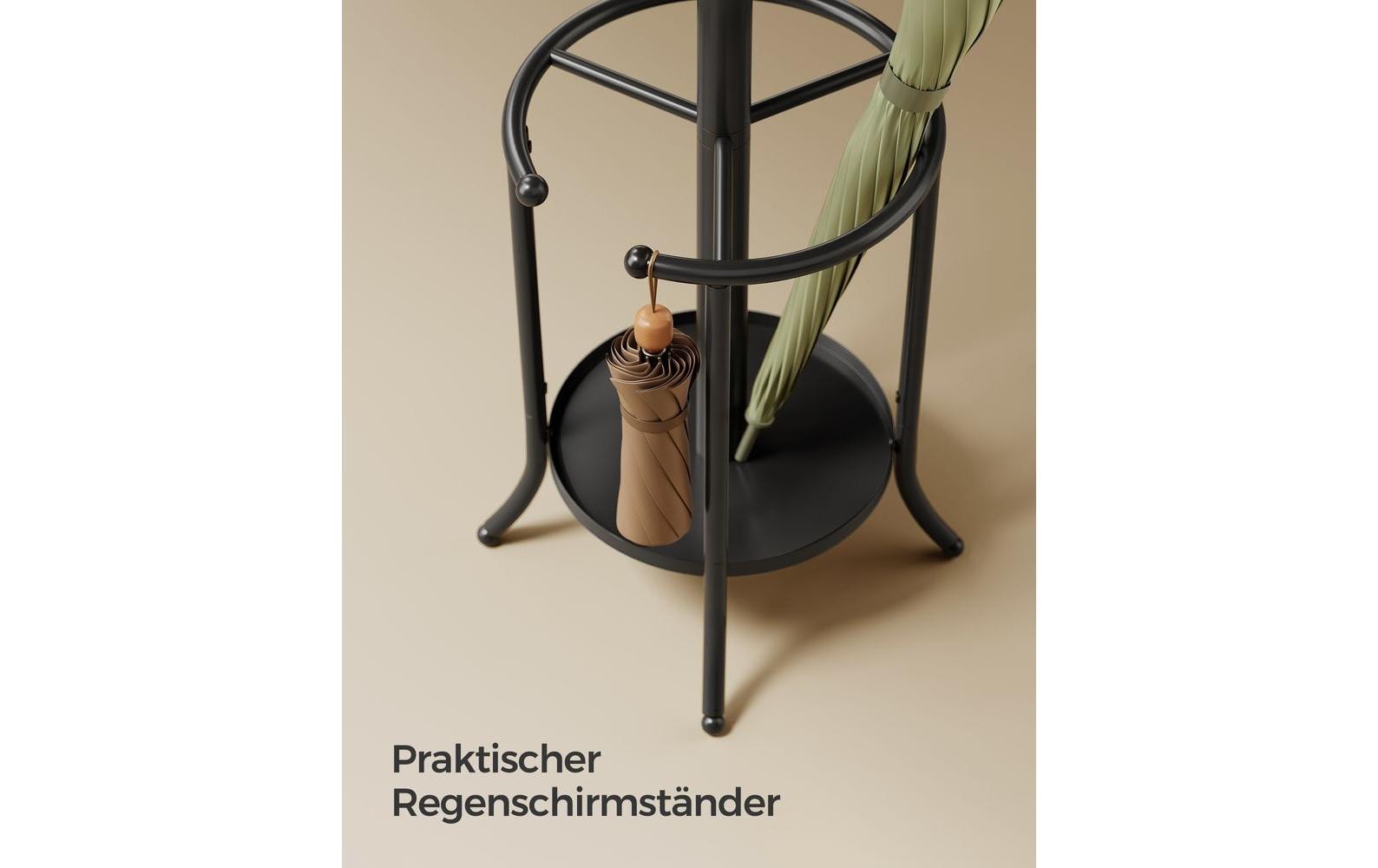 Songmics Garderobenständer – 12 Haken, mit Schirmhalter, Stahl, Schwarz, 40 × 40 × 175 cm