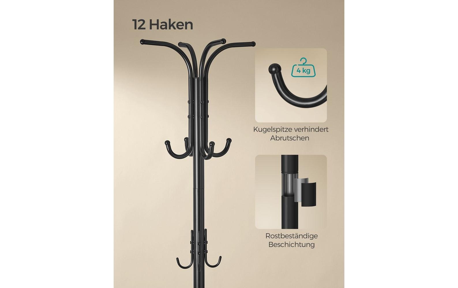 Songmics Garderobenständer – 12 Haken, mit Schirmhalter, Stahl, Schwarz, 40 × 40 × 175 cm