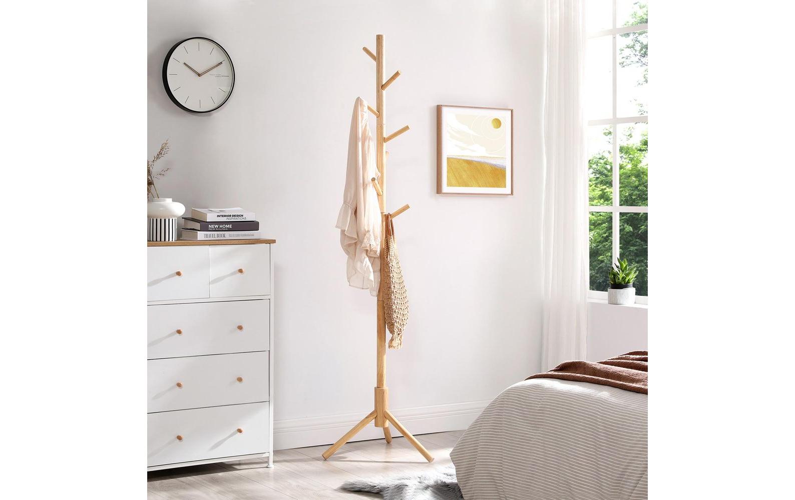 Vasagle Garderobenständer – 8 Haken, Holz/Spanplatte, Natur, 47 × 47 × 175 cm