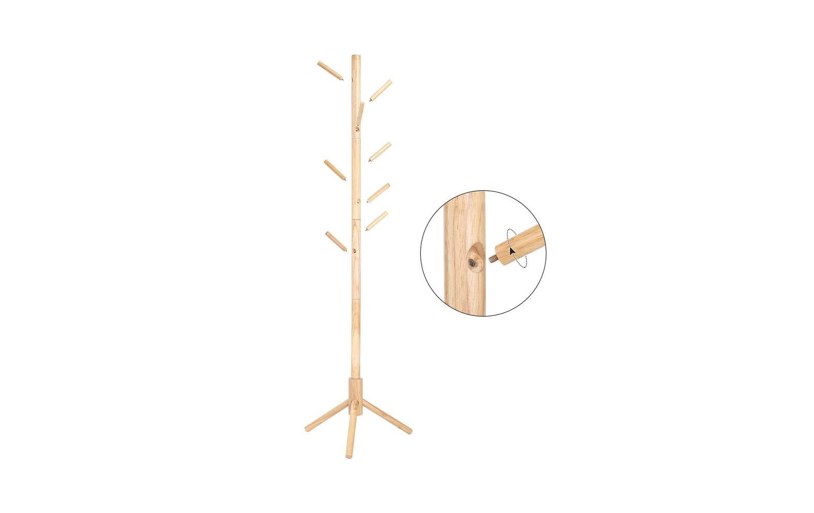 Vasagle Garderobenständer – 8 Haken, Holz/Spanplatte, Natur, 47 × 47 × 175 cm