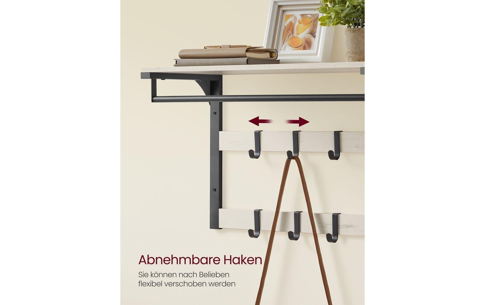Vasagle Wandgarderobe – 10 Haken, mit Ablage, Stahl/Spanplatte, Schwarz/Weiss, 65 × 30 × 42 cm