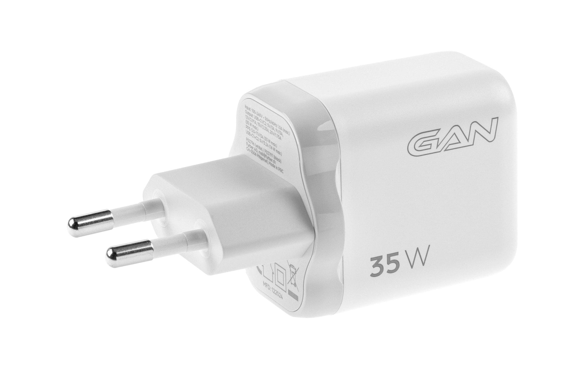 ONIT F02796 USB-Ladegerät 35 W – USB-C×2 – PD 3.0, PPS, QC 3.0, GaN, EU-Stecker (Typ C) – Weiss