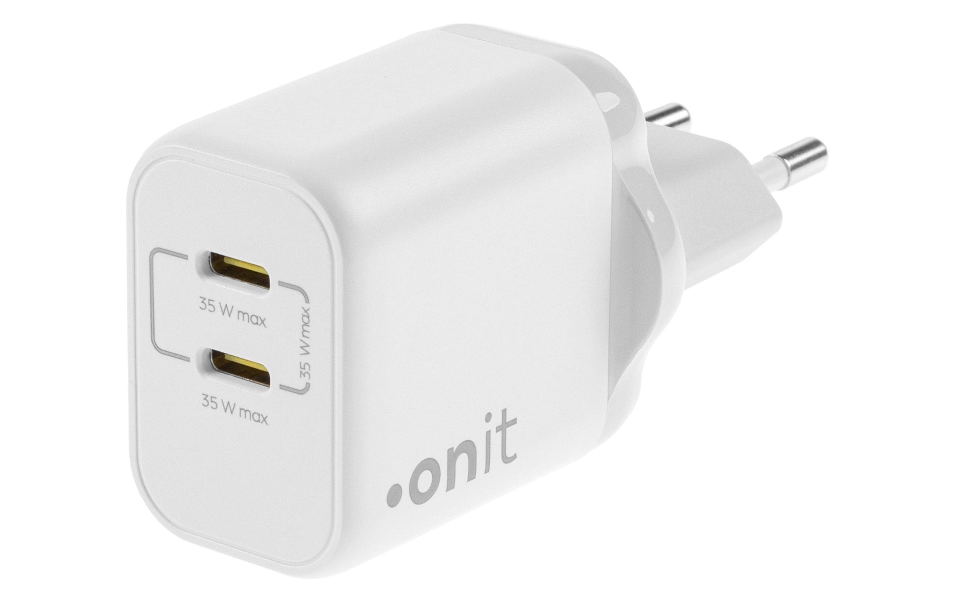 ONIT F02796 USB-Ladegerät 35 W – USB-C×2 – PD 3.0, PPS, QC 3.0, GaN, EU-Stecker (Typ C) – Weiss