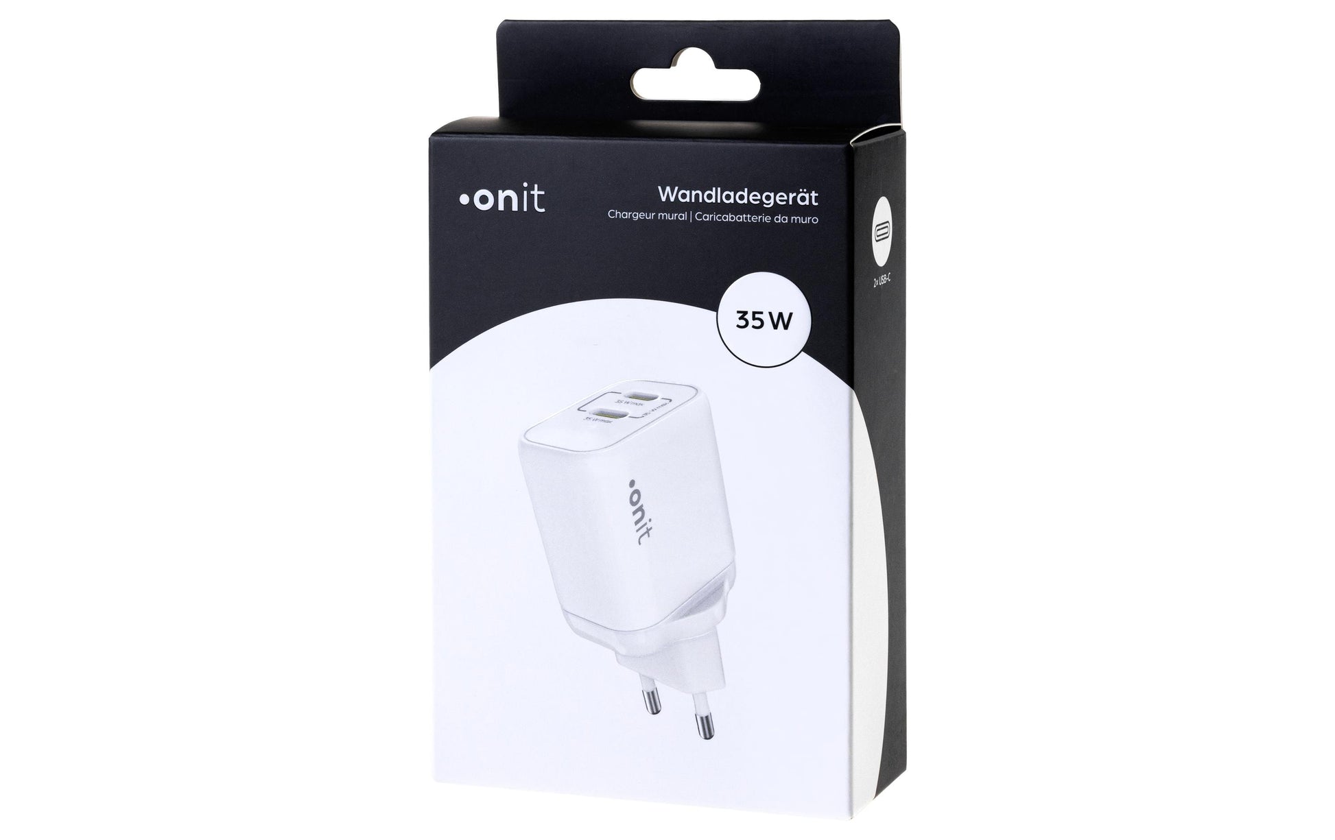 ONIT F02796 USB-Ladegerät 35 W – USB-C×2 – PD 3.0, PPS, QC 3.0, GaN, EU-Stecker (Typ C) – Weiss