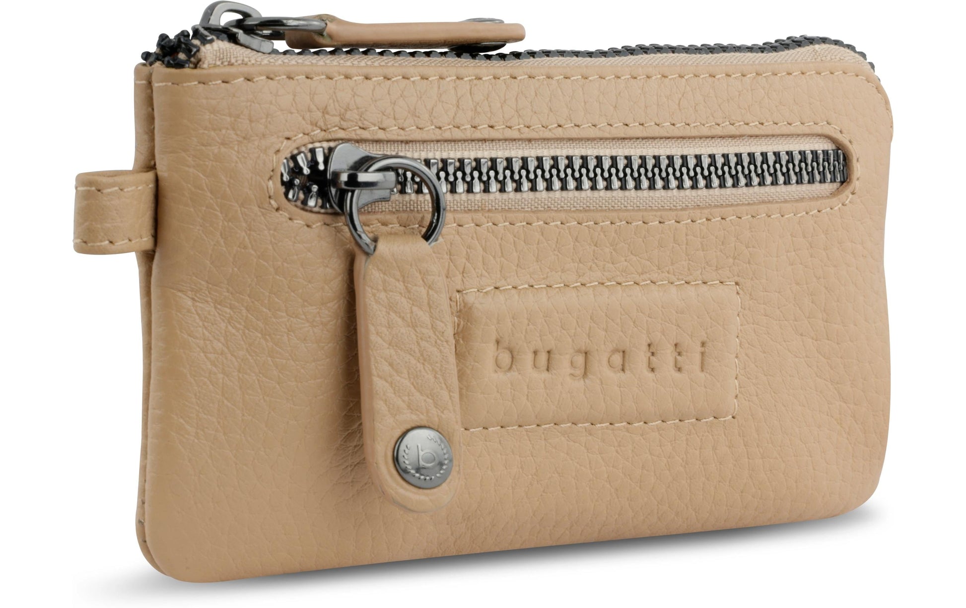 Bugatti cases Bugatti Elsa Schlüsseletui – Münzfach, Reissverschluss, Leder, Beige, 125 × 70 × 5 mm