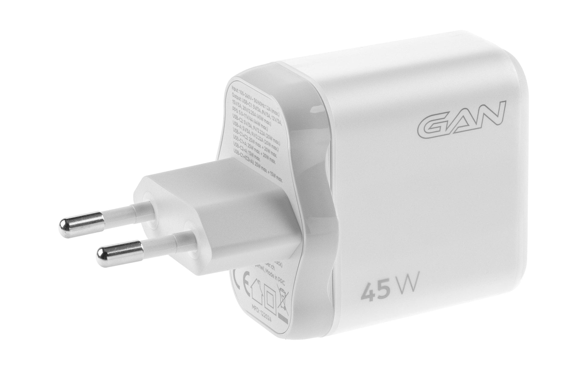 ONIT F02798 USB-Ladegerät 45 W – USB-C×2, USB-A×1 – PD 3.0, PPS, QC 3.0, GaN – EU-Stecker (Typ C), Weiss