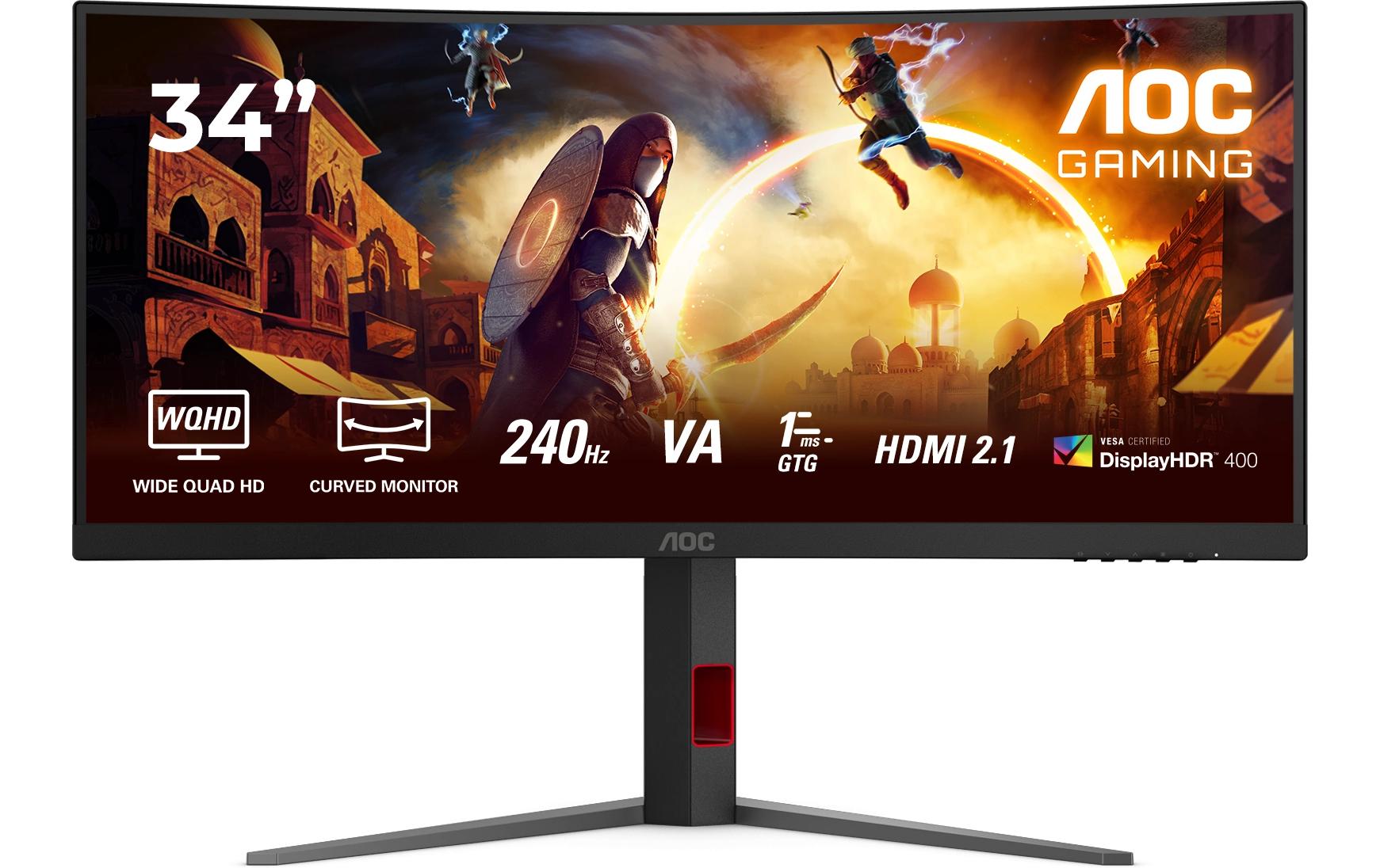 AOC CU34G4Z – Monitor, 34", VA, 240 Hz, 450 cd/m², Gebogen, USB-Hub, VESA 100 × 100, Schwarz