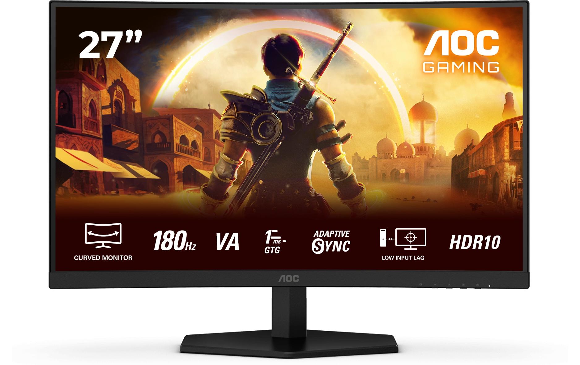 AOC C27G42E – Monitor, 27", 180 Hz, 300 cd/m², Gebogen, Adaptive Sync, Lautsprecher, VESA 100 × 100, Schwarz