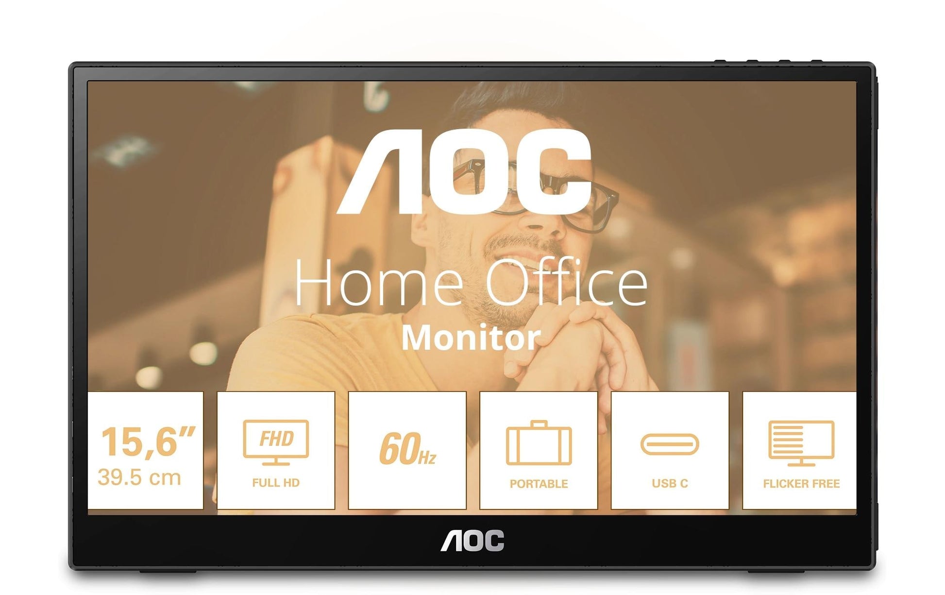 AOC 16T3EA – Portabler Monitor, 15,6", 1920 × 1080 (Full HD), IPS, 60 Hz, 250 cd/m², VESA 75 × 75, Schwarz