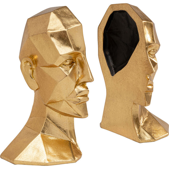 KARE Face Buchstütze – 16 × 24 × 11,5 cm – Polyresin, gold – 2-teilig