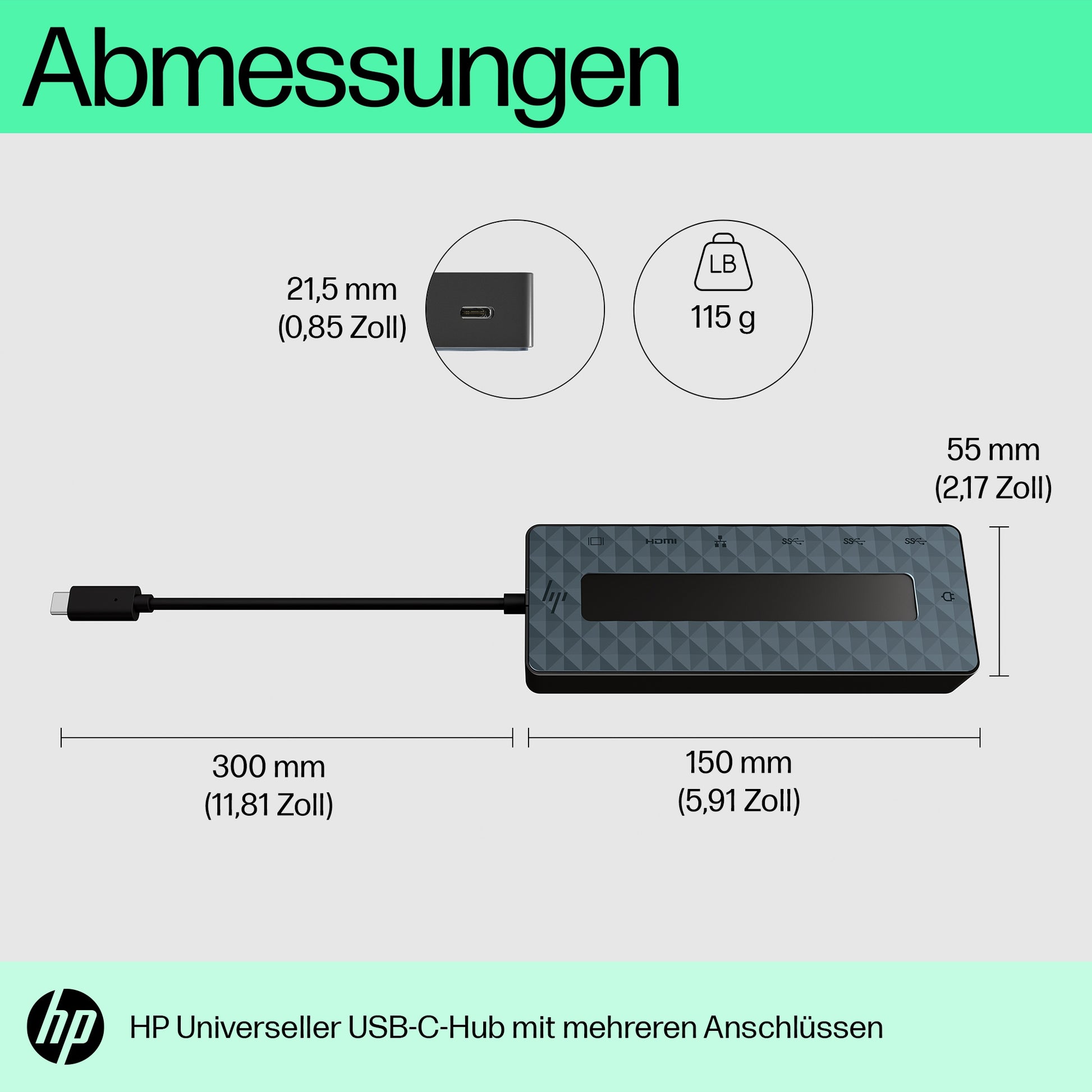 HP Multiport-Adapter – USB-C, 1× DP, 1× HDMI, 2× USB-A