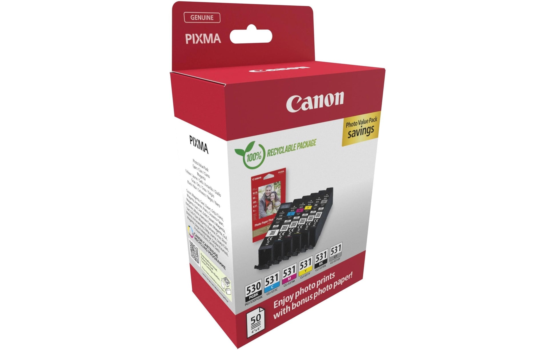 Canon Tintenpatronen-Multipack PGI530/CLI531, mit Fotopapier 100 × 150 mm (50 Blatt) – für Inkjetdrucker