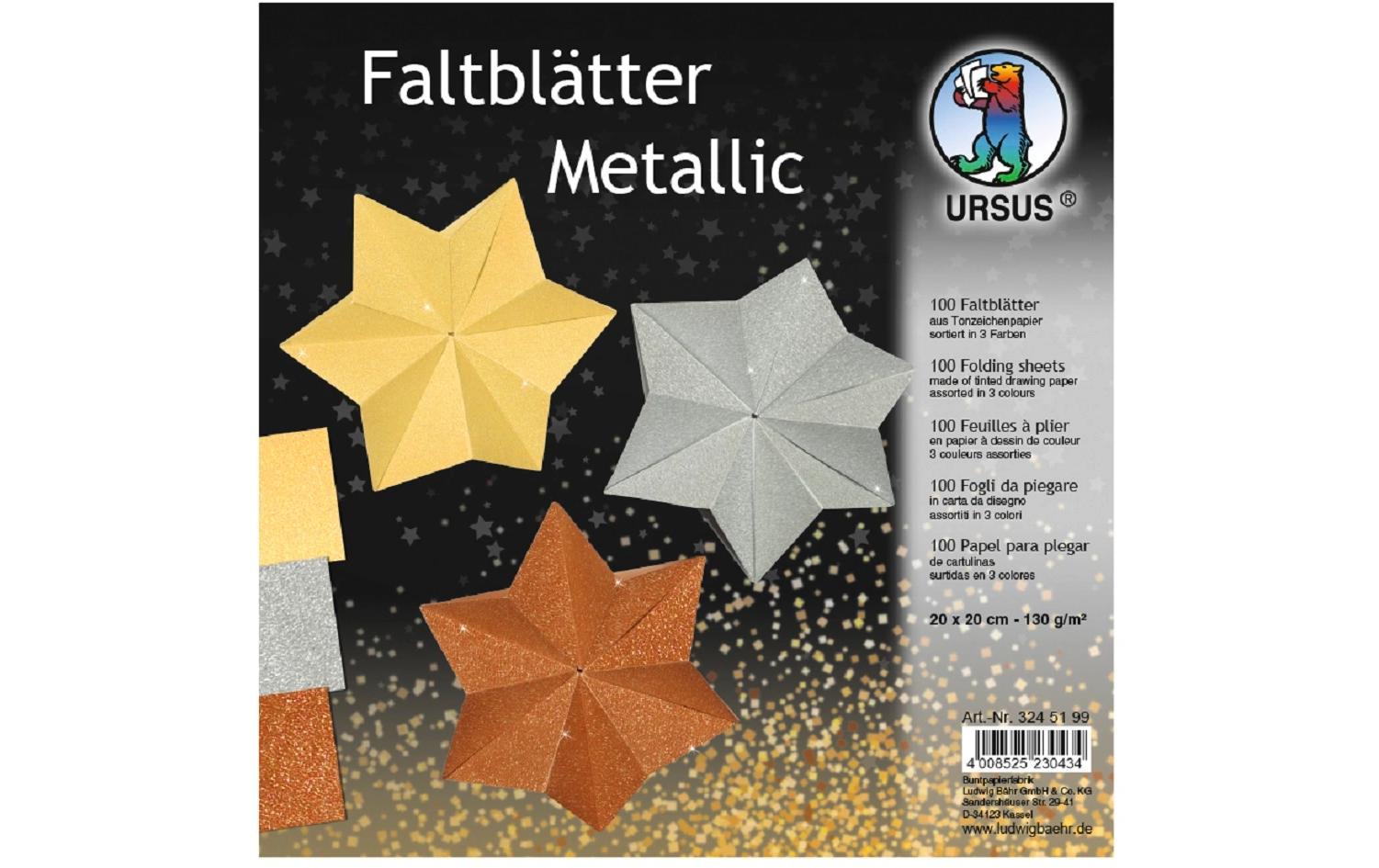 URSUS Origamipapier Metallic – 20 × 20 cm, mehrfarbig, 130 g/m² – 100 Blatt