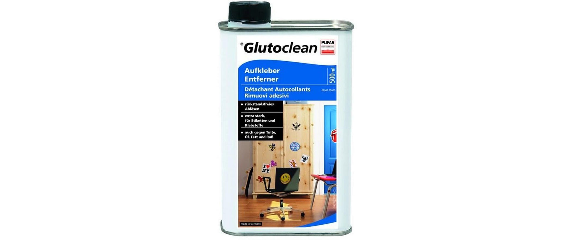 Glutoclean 037002074 Kleber-/Etikettenentferner für Innen und Aussen – Flüssigkeit – 500 ml