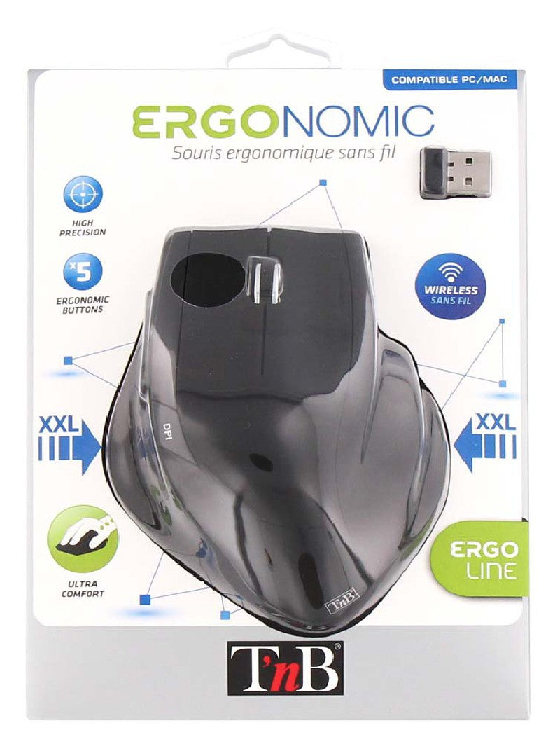 T'nB MWERGO – Maus – Kabellos (Bluetooth/2,4 GHz), 1600 DPI, rechts, Schwarz
