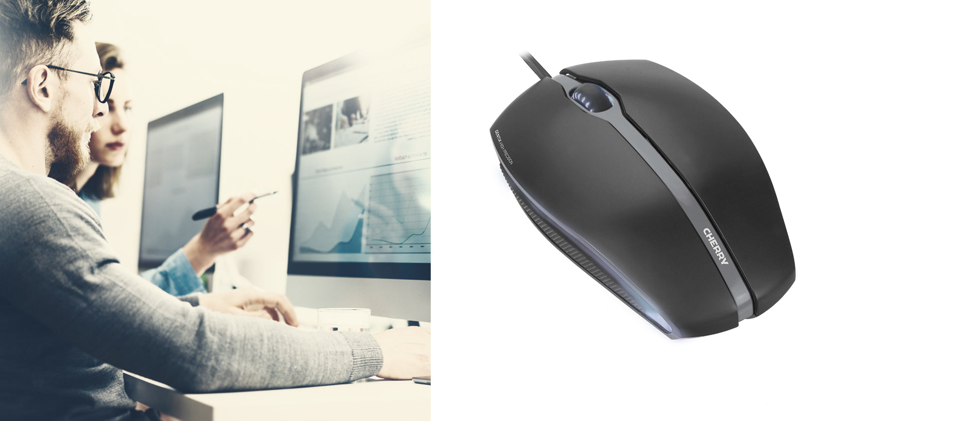CHERRY Gentix Maus – kabelgebunden, USB-A, 1'000 dpi, 3 Tasten, beidhändig, beleuchtet, schwarz