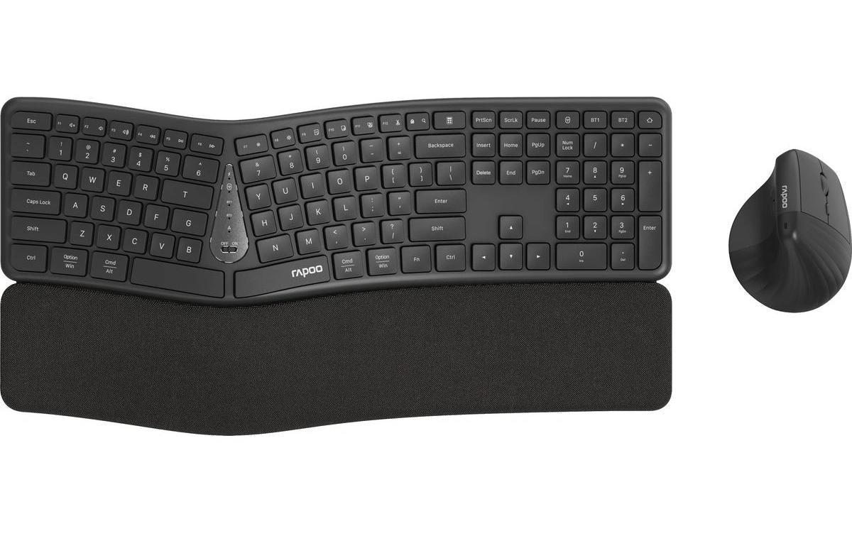 Rapoo 8810M – Kabellose Tastatur (Bluetooth/2,4 GHz), ergonomisch, Multi-Device, Grau