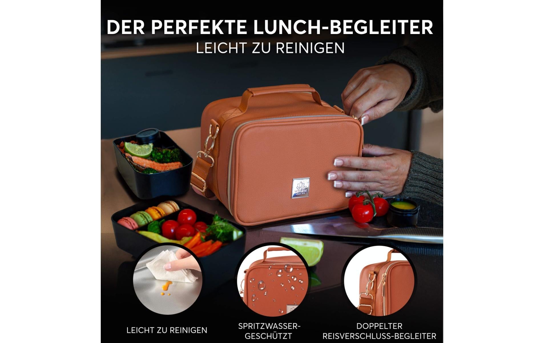 Umami Lunchbox Thermocase – waschbar, Tragegriff, Reissverschluss – 25 × 20 × 10 cm – braun – Nylon