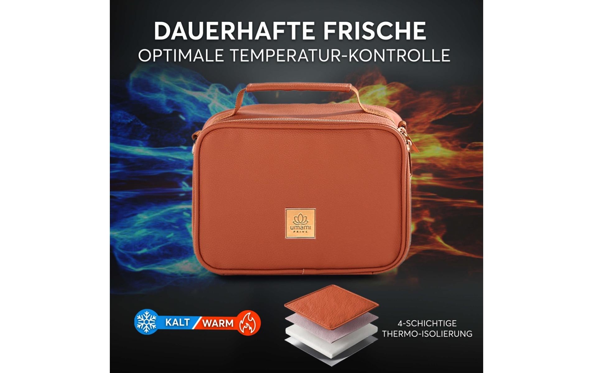 Umami Lunchbox Thermocase – waschbar, Tragegriff, Reissverschluss – 25 × 20 × 10 cm – braun – Nylon