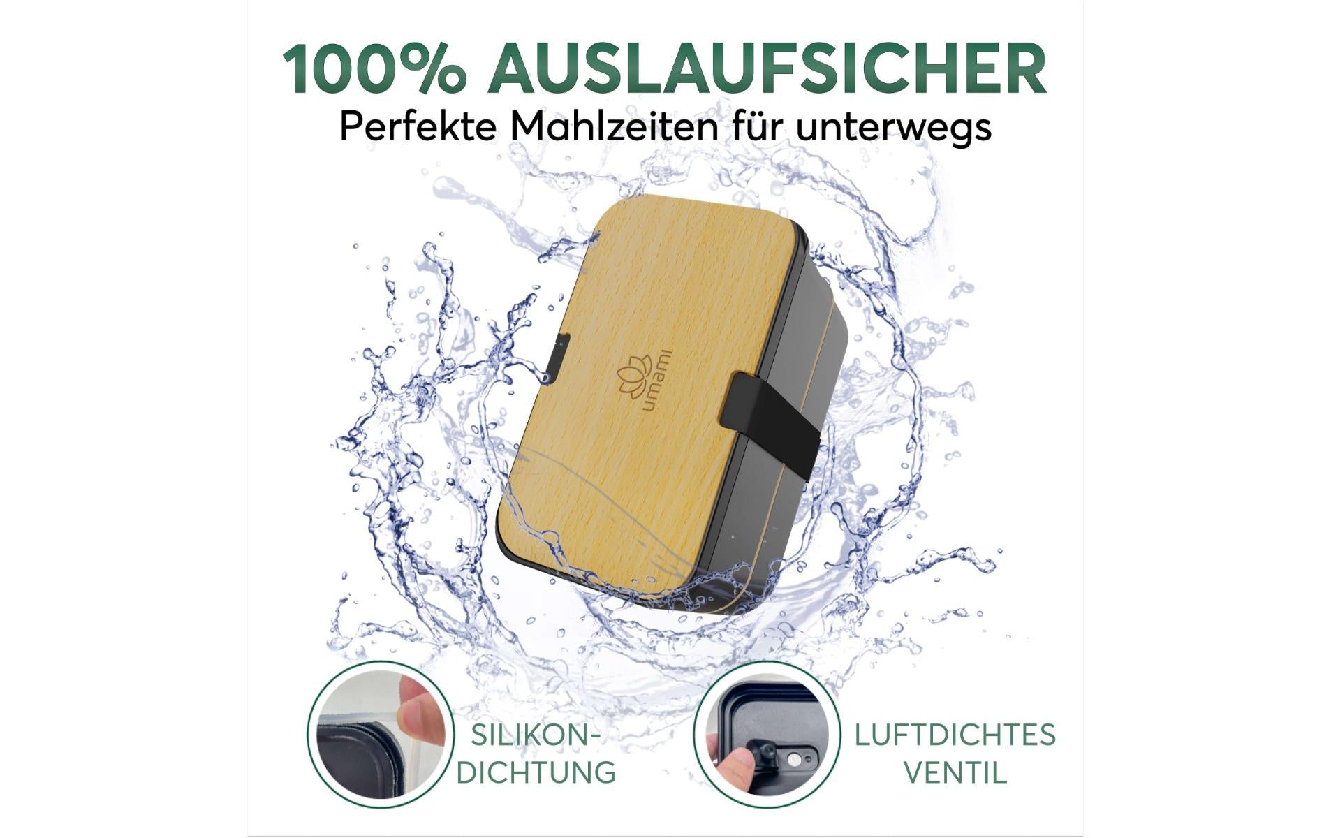 Umami Lunchbox 600 ml, 20 × 15 × 10 cm, Polypropylen (PP)/Bambus, schwarz, 2-teilig