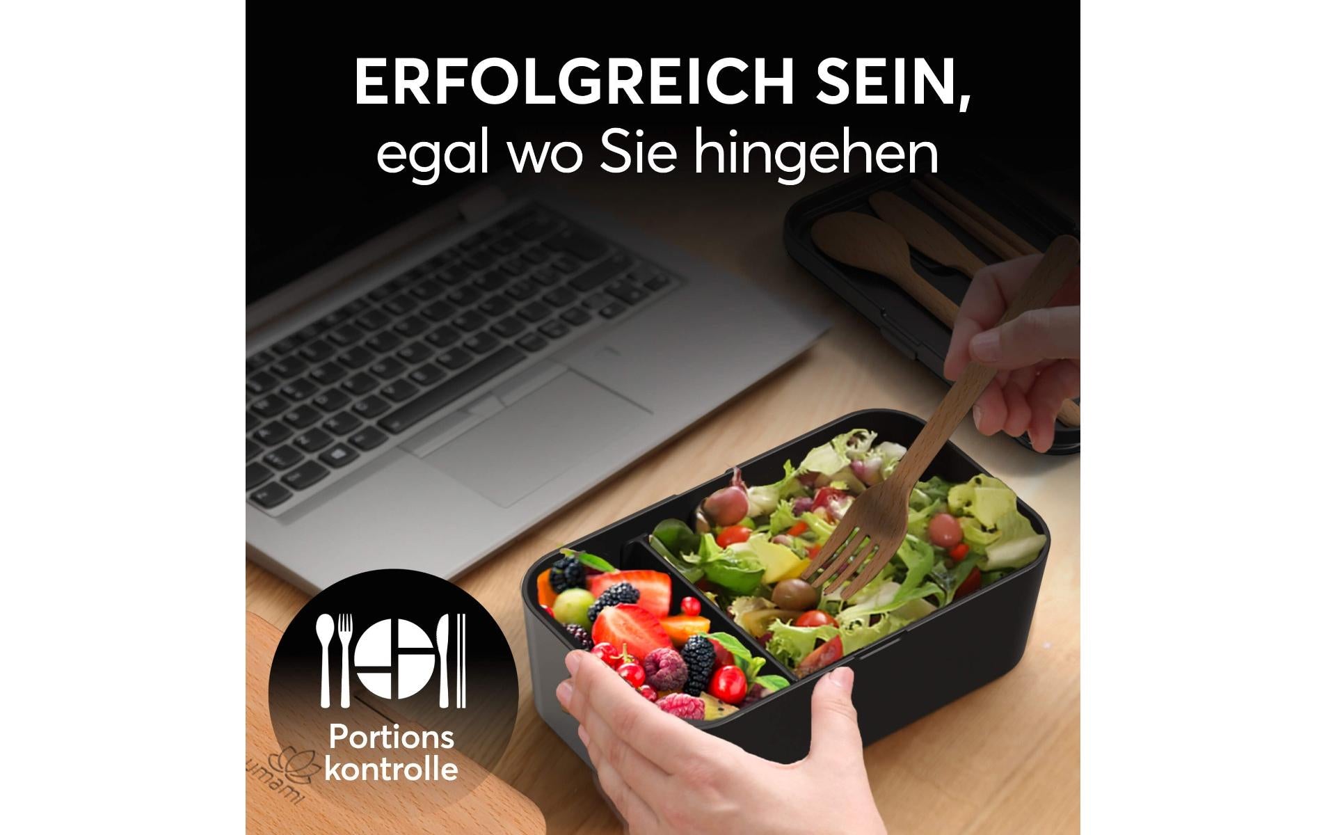 Umami Lunchbox 600 ml, 24 × 18 × 10 cm, Polypropylen (PP)/Bambus, schwarz, 2-teilig, BPA-frei