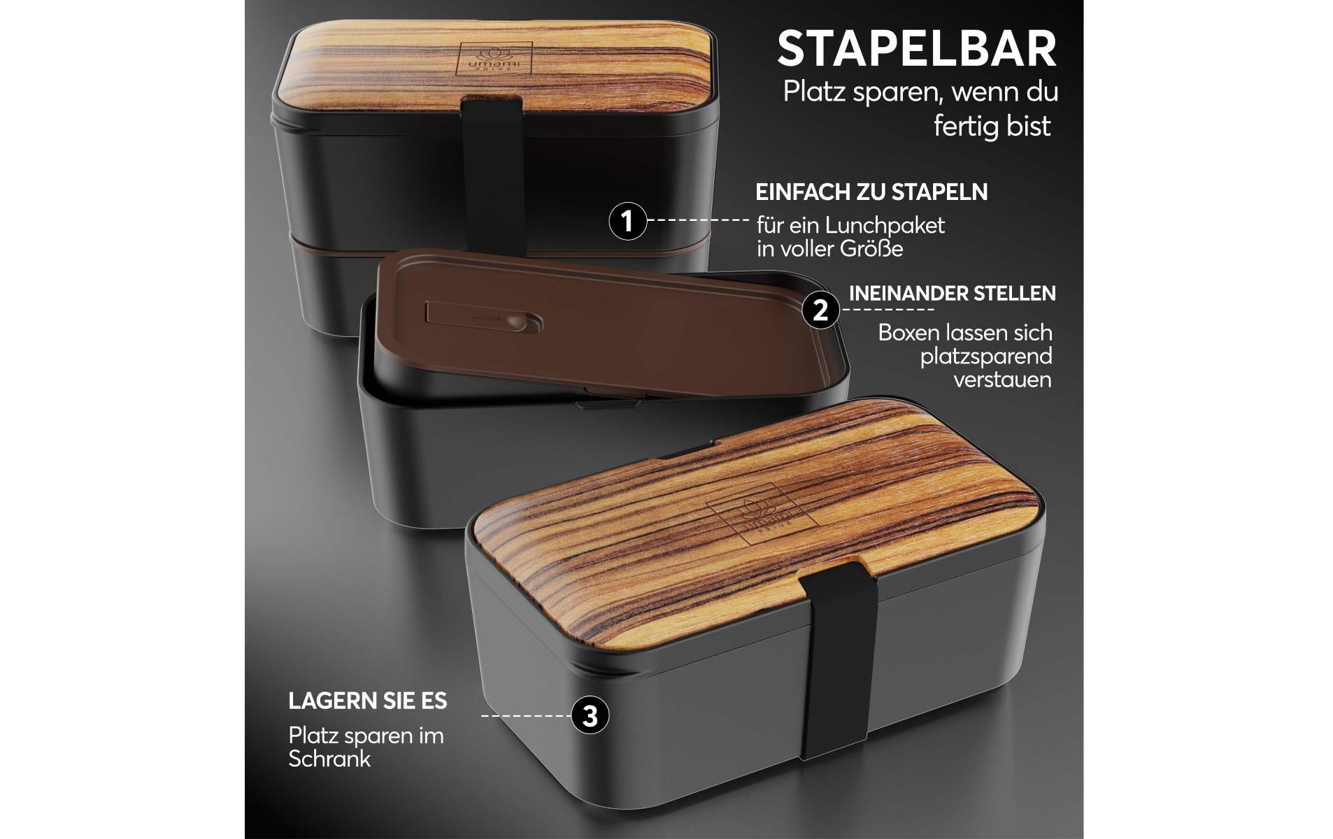 Umami Lunchbox 800 ml, 20 × 15 × 10 cm, Polypropylen (PP), schwarz, 2-teilig