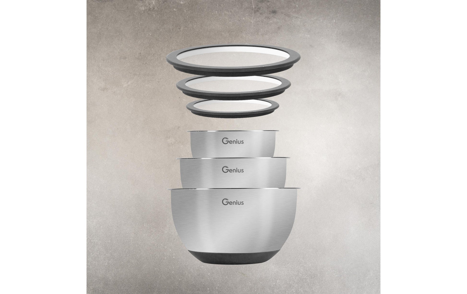 Genius Computer Technology Genius – Schüsseln 6-teilig, Ø 18 cm, Edelstahl, mit Glasdeckel, silber