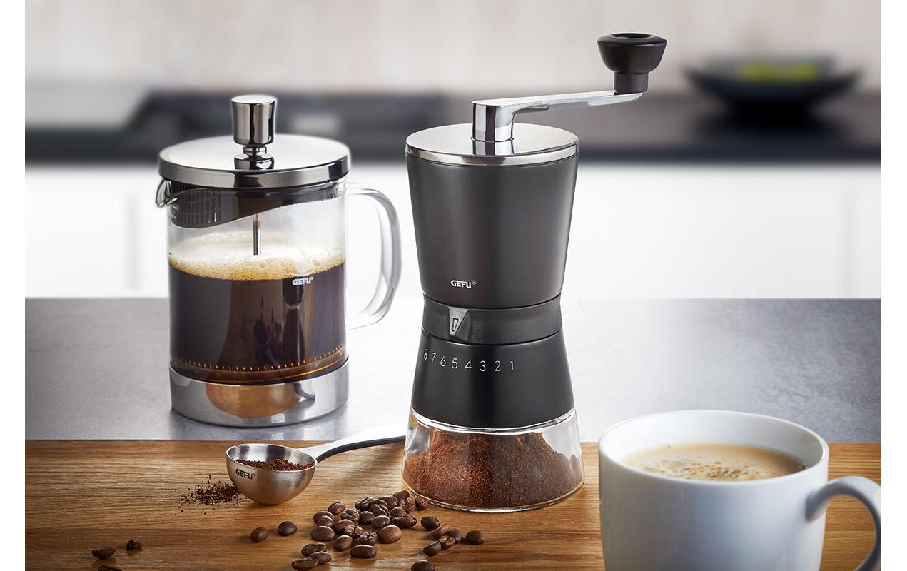 GEFU Hand-Kaffeemühle SANTIAGO – 10 g, Edelstahl-Mahlwerk, Kunststoff – Silber