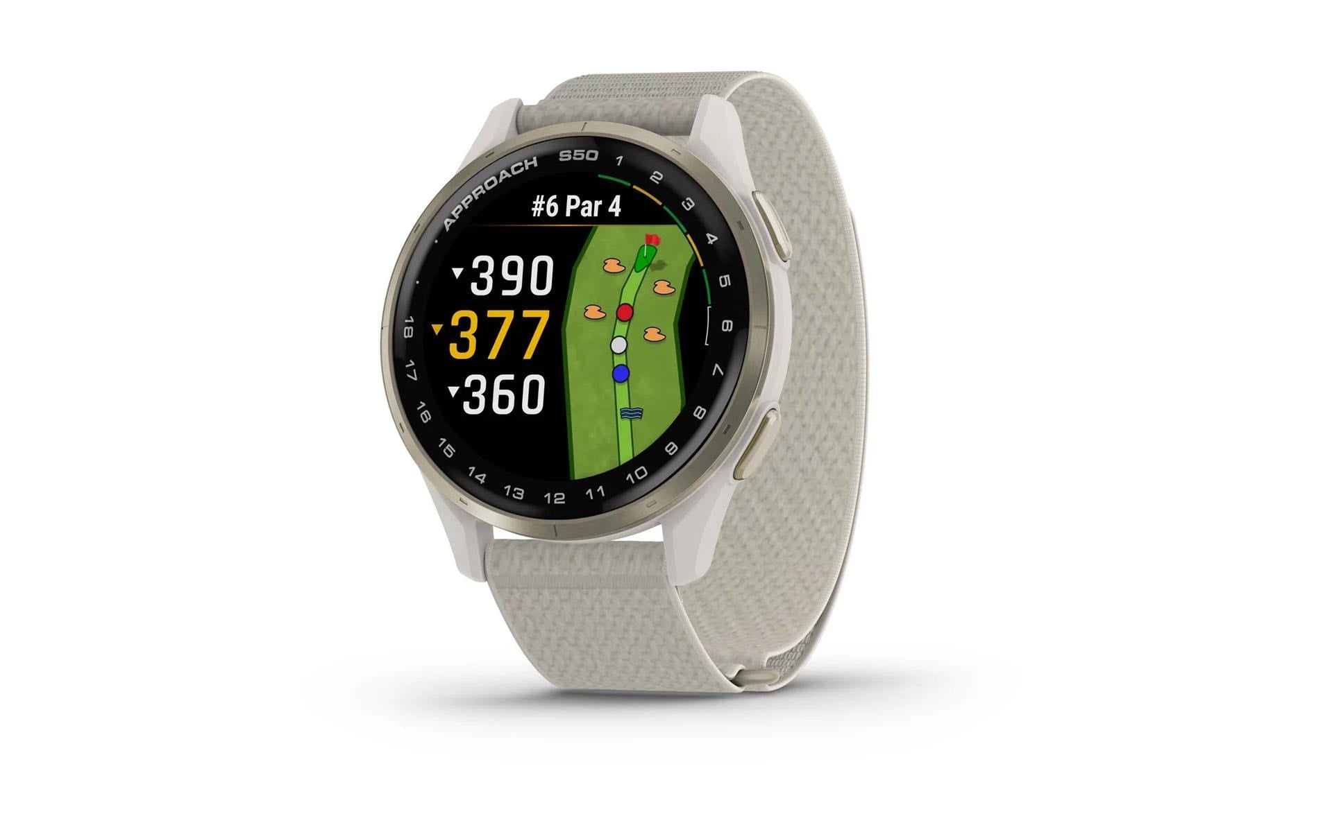 Garmin Approach S50 – GPS-Smartwatch – 42 mm, GPS, Gorilla Glass, 50 m, Elfenbein/Cremegold