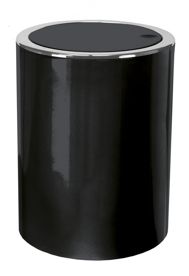 Kleine Wolke Schwingdeckel-Abfalleimer Clap – 5 l – Kunststoff, rund – schwarz – mit Edelstahlrand