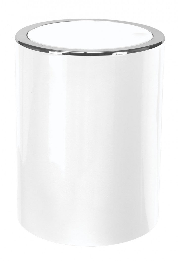Kleine Wolke Schwingdeckel-Abfalleimer Clap – 5 l – Kunststoff, rund – weiss – mit Silberrand
