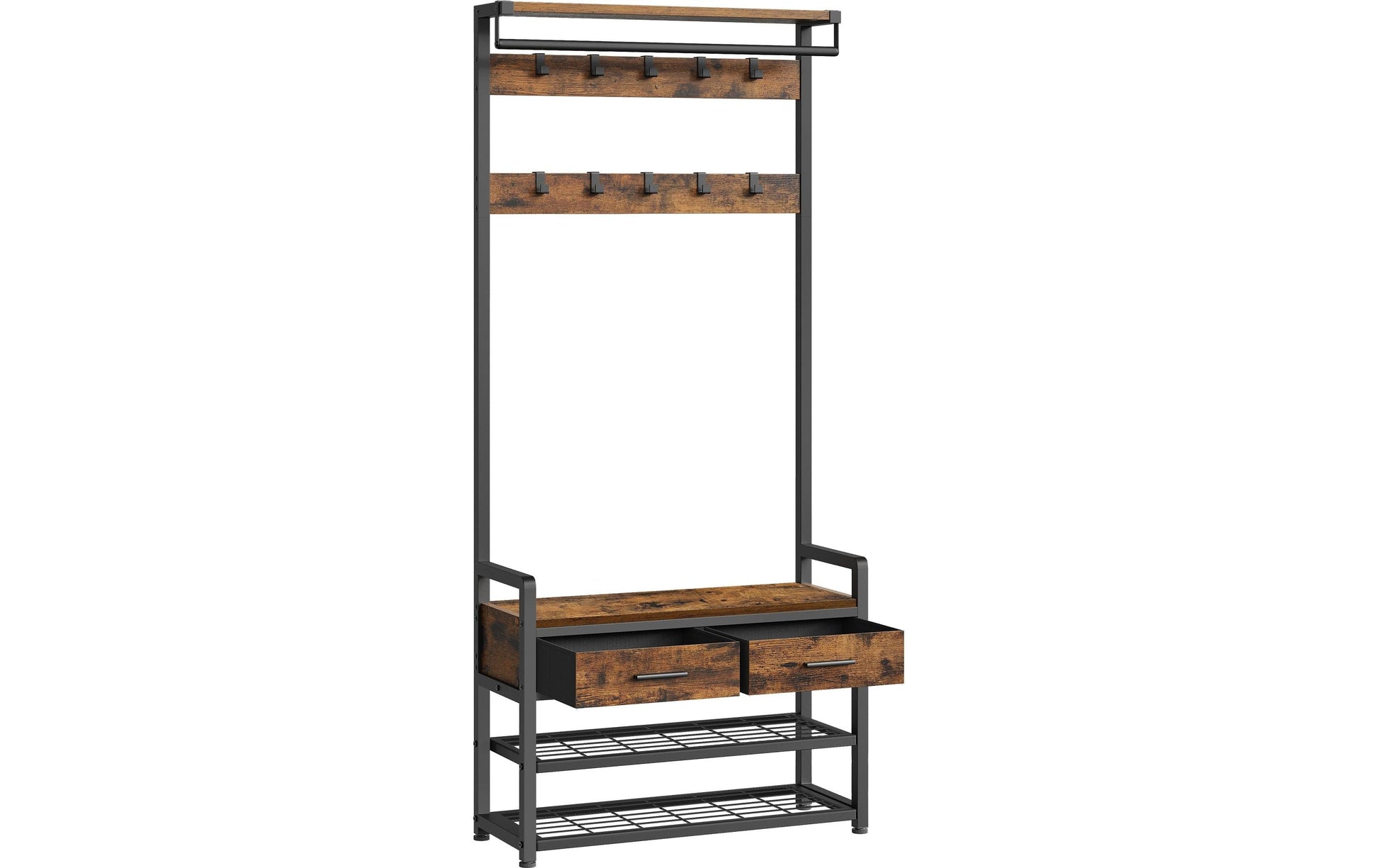 Vasagle Garderobe mit Schuhregal – Stahl/Holz, Braun, 80 × 30 × 181 cm