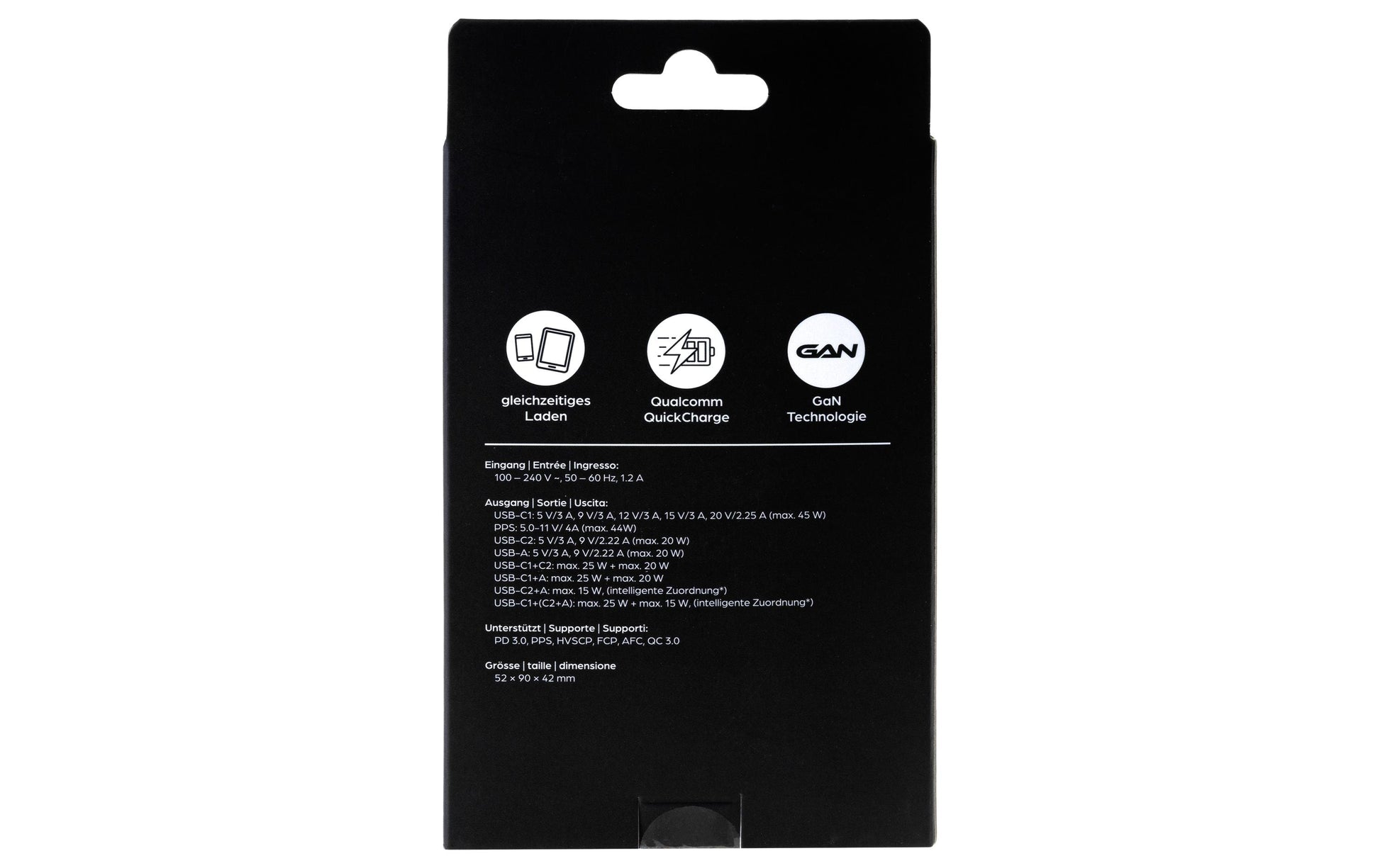 ONIT F02799 USB-Ladegerät 45 W – USB-C×2, USB-A×1 – PD 3,0, PPS, QC 3,0, GaN – EU-Stecker (Typ C) – Schwarz