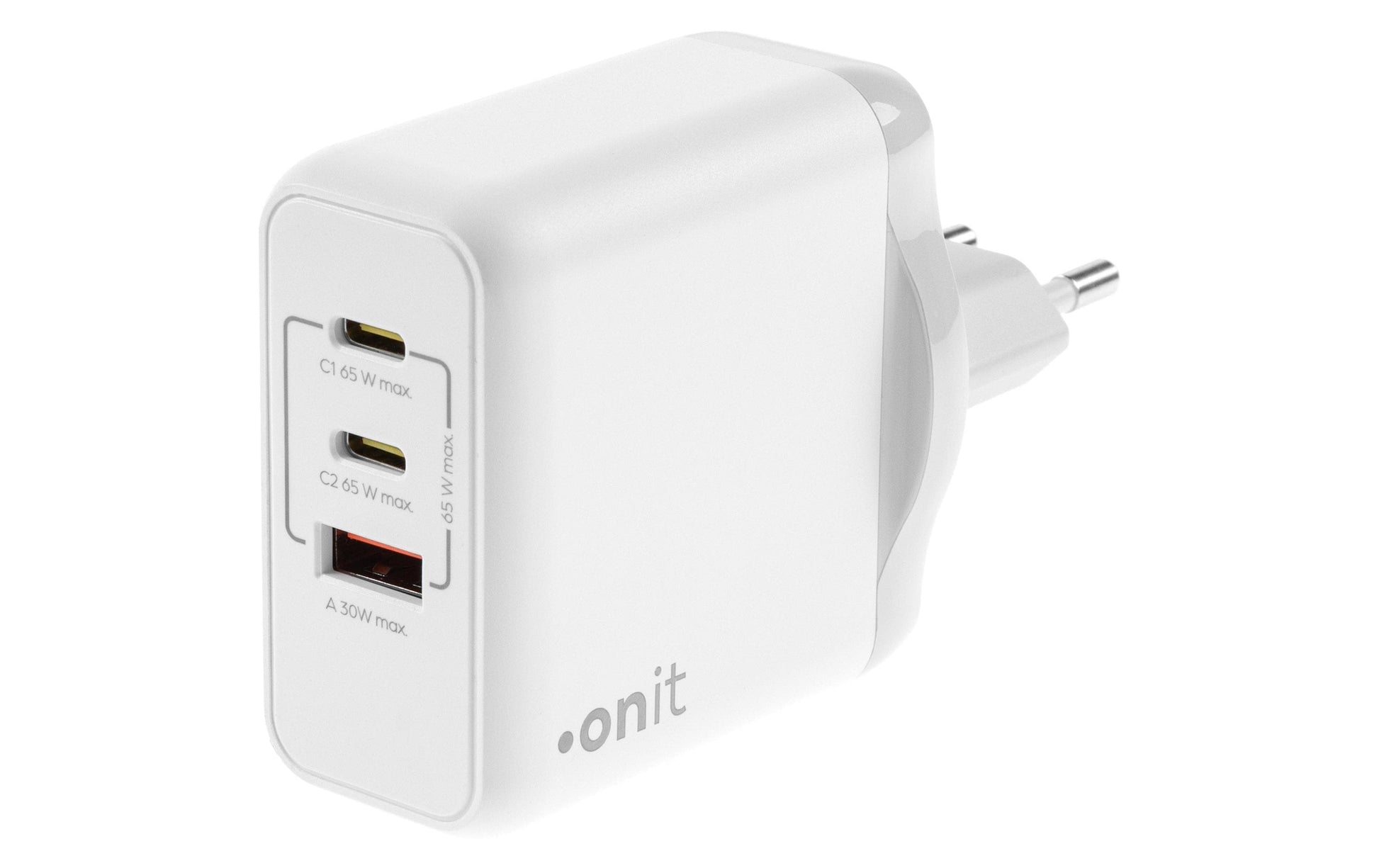 ONIT F02800 USB-Ladegerät 65 W – USB-C×2, USB-A×1 – PD 3.0, PPS, QC 3.0 – GaN – Weiss