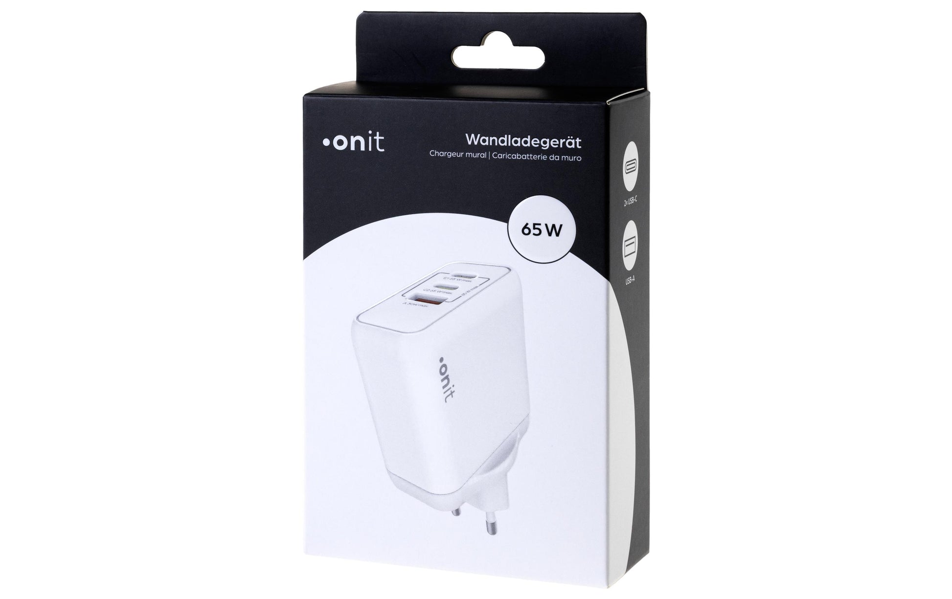 ONIT F02800 USB-Ladegerät 65 W – USB-C×2, USB-A×1 – PD 3.0, PPS, QC 3.0 – GaN – Weiss