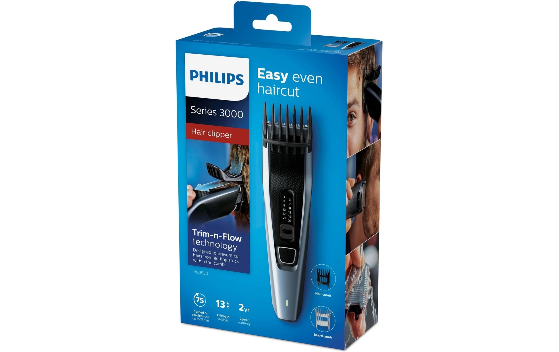Philips Haarschneider Serie 3000 HC3530/15 – kabellos, 75 min Akkubetrieb – 0,5–23 mm, blau/schwarz
