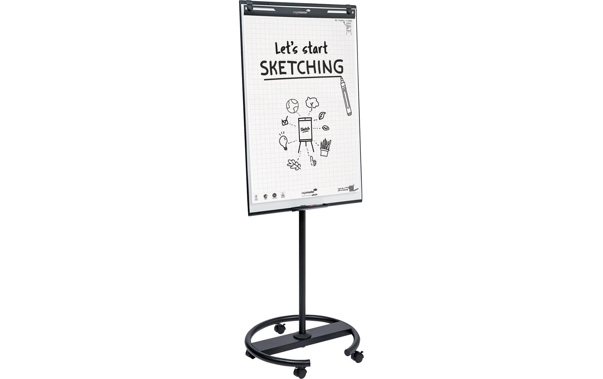 Legamaster Flipchart SKETCH EASY – 105 × 65 cm, schwarz, Stahl