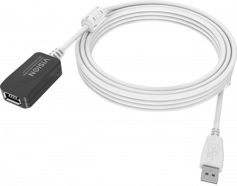 Vision USB-A Verlängerungskabel (Stecker auf Buchse) – USB 2.0 (480 Mbit/s) – 5 m – Goldstecker – Weiss
