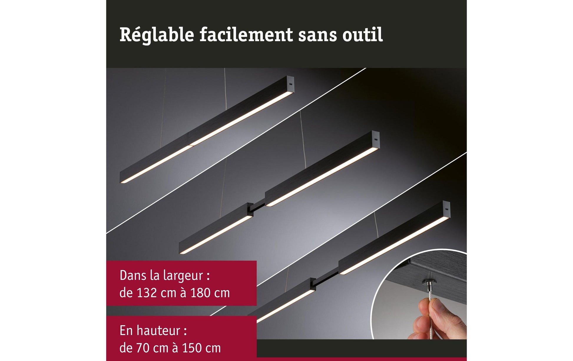 Paulmann Pendelleuchte Aptare – 180 × 5 × 150 cm, 4100 lm, 16,5 W, 2700 K, dimmbar, schwarz