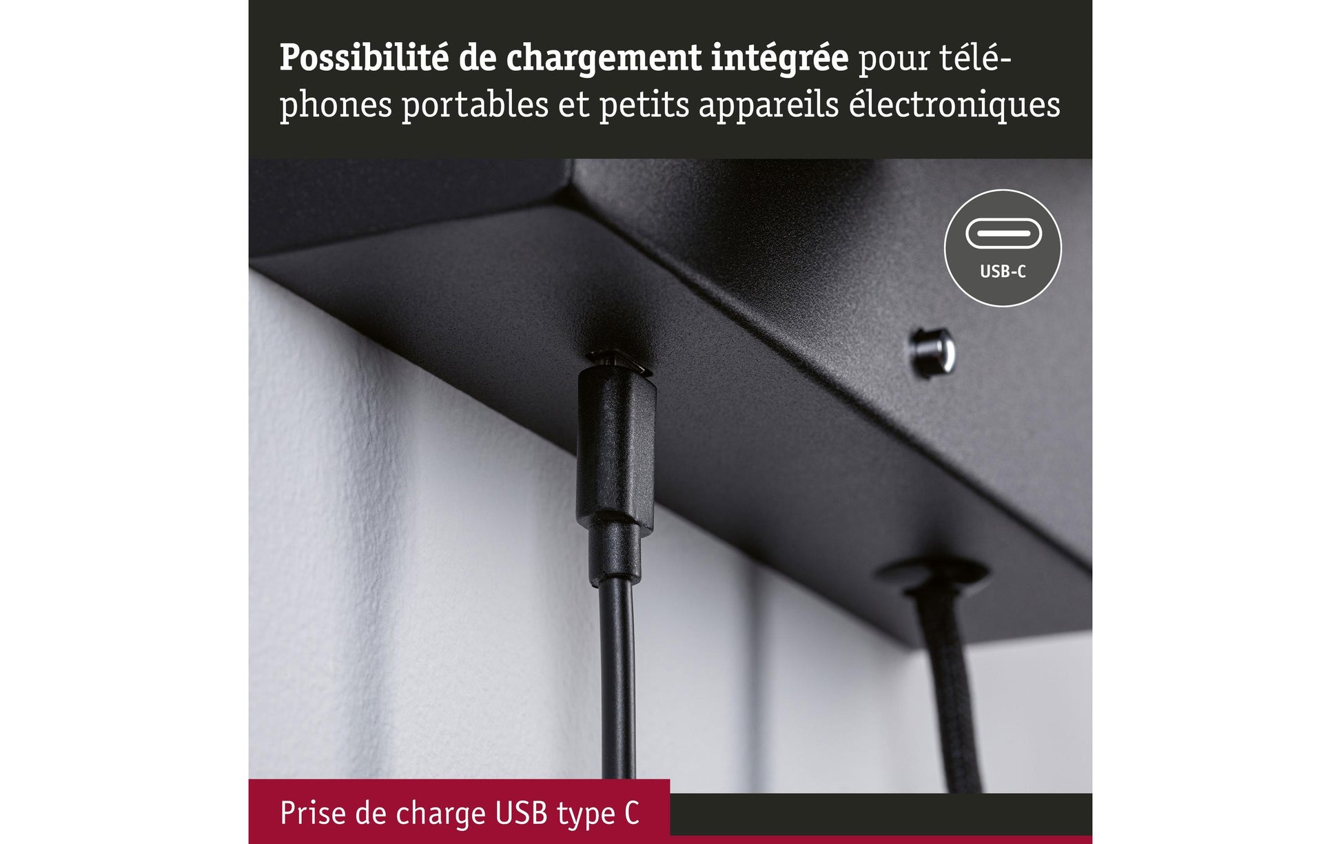 Paulmann Wandleuchte Jerik – 225 lm, 2,4 W, 3000 K, 3-Stufen-Dim, Schwarz, USB-C