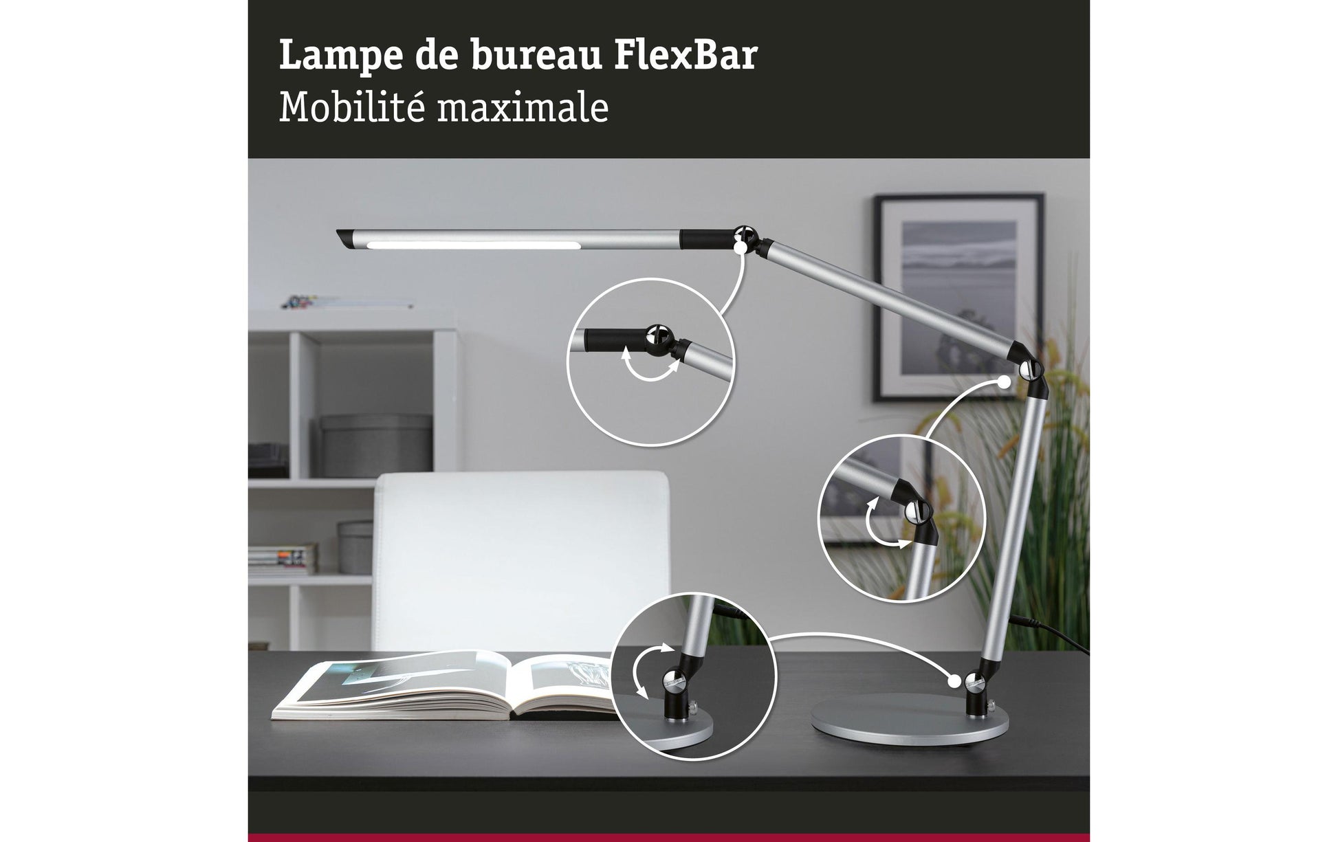 Paulmann Tischleuchte FlexBar – 72,5 × 19 × 36,2 cm, 1000 lm, 9,5 W, 3000–6500 K, dimmbar, silber