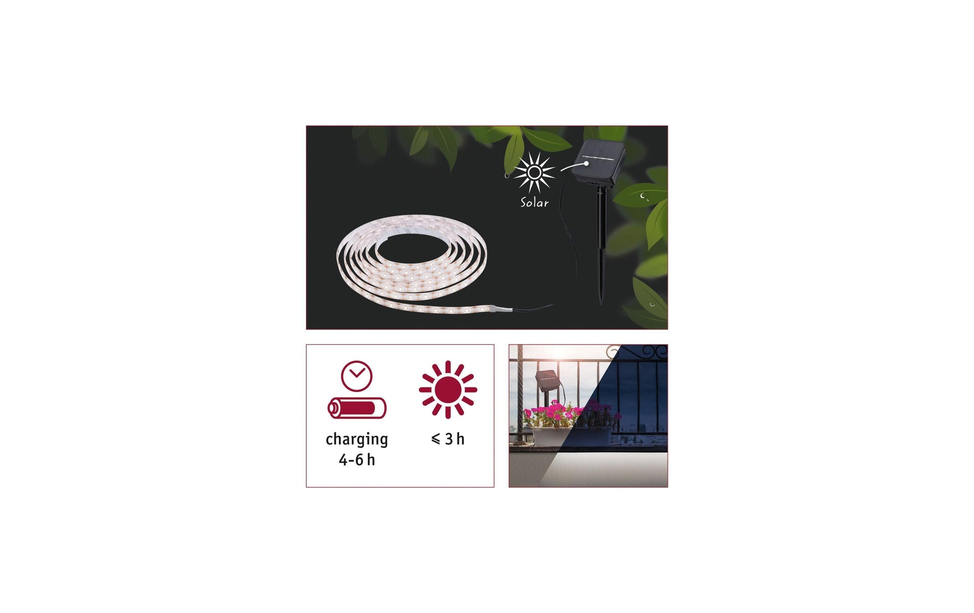 Paulmann LED-Streifen Aussen – 2700 K – IP44 – Akku & Solar – Dämmerungsautomatik – Schwarz – Kunststoff