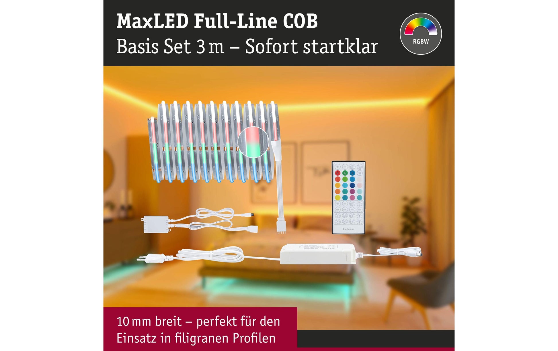 Paulmann LED-Strip MaxLED1000 – Basisset, 3 m, 3114 lm, 27 W, RGBW, dimmbar, silber