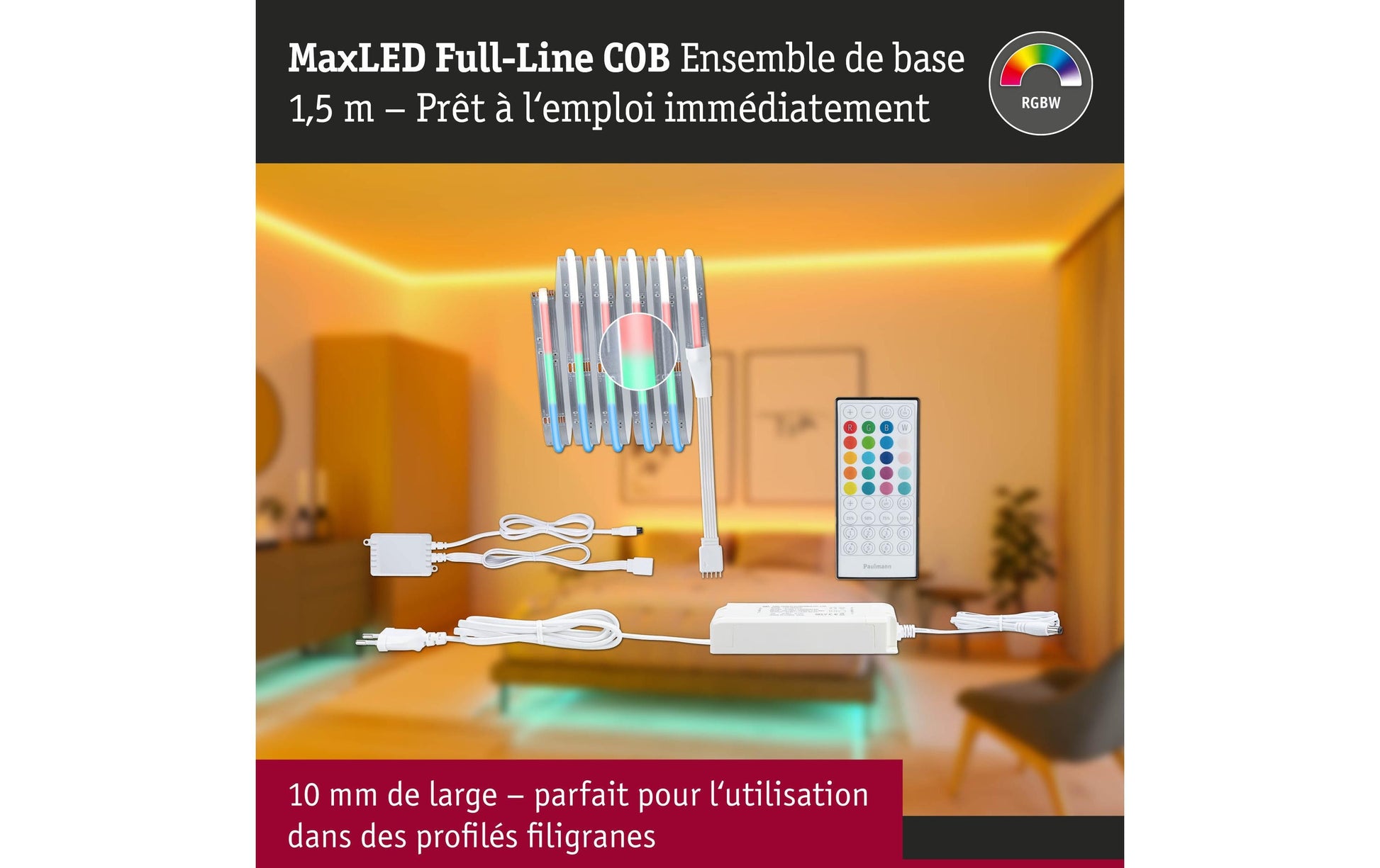 Paulmann LED-Strip MaxLED1000 – 1,5 m, 1557 lm, 17 W, RGBW, dimmbar, silber, Fernbedienung