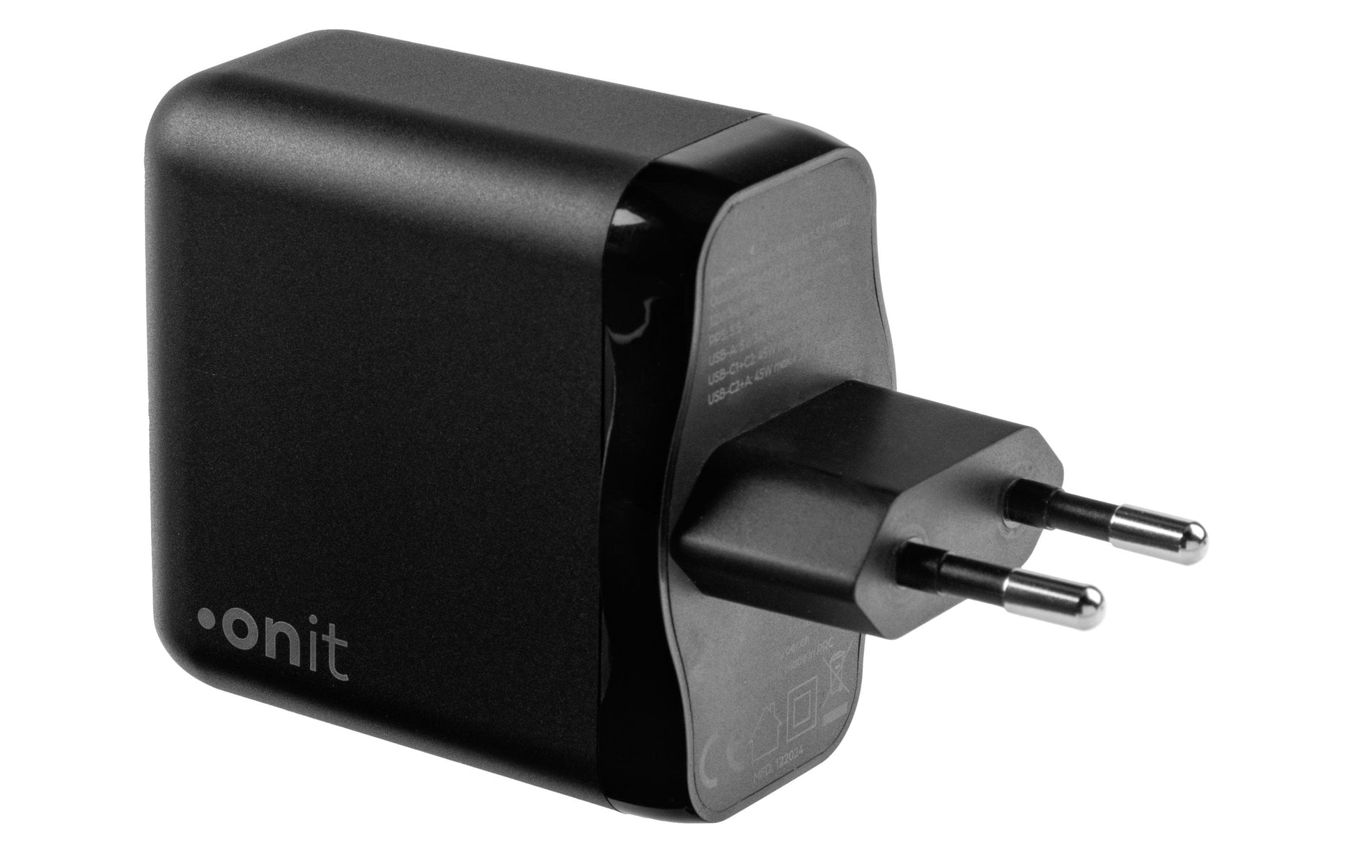 ONIT F02801 USB-Ladegerät 65 W – USB-C×2, USB-A×1 – PD 3.0, PPS, QC 3.0 – GaN, EU-Stecker (Typ C) – Schwarz