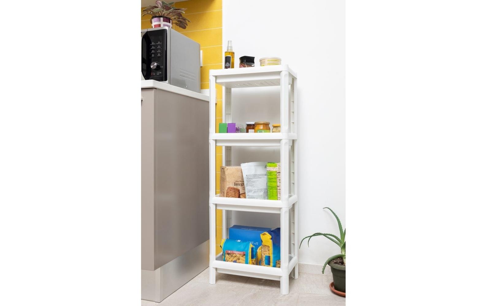 Toomax Büro-/Lagerregal freistehend – 4 Böden – 38 × 23 × 100 cm – 5 kg/Boden – Weiss – Polypropylen